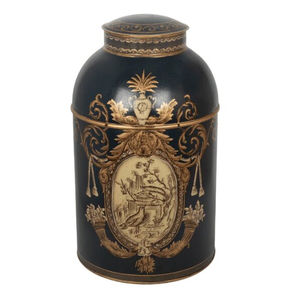 Antique Large Toleware Chinoiserie Tea Caddy Canton n°3 Iron Tea Box - Picture 2 of 16